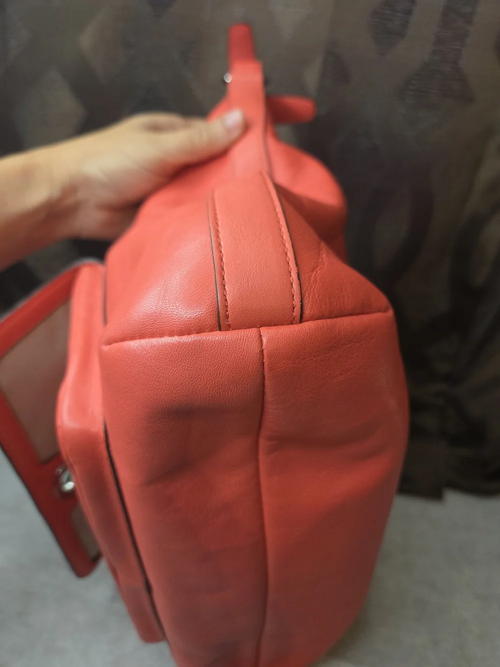 Coach Leather Shoulder Bag with Front Turnlock Pocket-Coral Color 2012